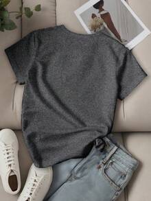 EMERY ROSE 女款 MILANO ITALY 字母印花 T 恤短袖休闲上衣 MILAN ITALY 图案 T 恤女款上衣 - 灰色 - 查看 2