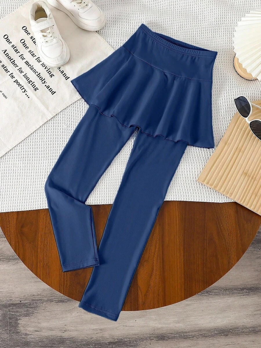 少女时尚休闲百搭优雅纯色二合一短裙裤,适合春、秋、冬三季穿着,可用于上学、度假、外出等场合。 - 灰色 - 查看 1