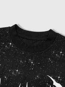 ROMWE MEN Street Life Men's Graphic Print Rhinestone Decor Round Neck Short Sleeve T-Shirt - Black - View 3