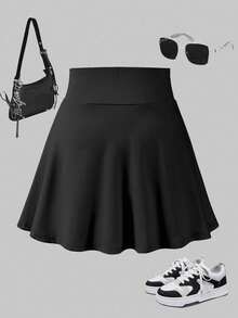 女童休闲百搭运动芭蕾舞紧身裤裙 - 黑色 - 查看 2