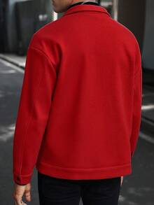 Manfinity Homme Abrigo largo de manga larga informal de un solo botonadura de unicolor para hombres, otoño/invierno - Rojo - Ver 2