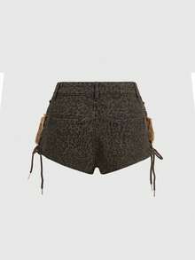 ROMWE Grunge Punk Quần short denim mềm mại chắp vá Y2K dành cho nữ, cạp cao ôm vừa vặn, ống đứng - Nhiều màu - Xem 2