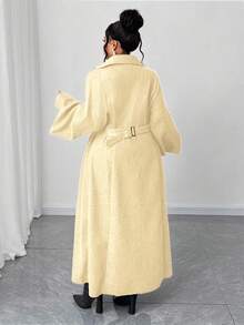 Maweii Plus Size Women's Plus Size Long Puff Sleeve Asymmetric Wool Blend Coat, High Waist, Fashion Winter Outerwear - Apricot - View 3