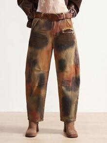 Bohemela Boho Christmas New Year Party Casual Woven Distressed Denim Loose Harem Women Pants, Winter - Khaki - View 2