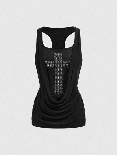 Grunge Punk Canotta aderente con scollo profondo a incrocio, con rivetti metallici in stile Y2K