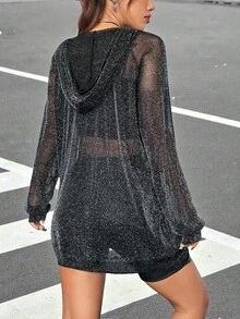 SHEIN EZwear 女式連帽網眼透視裙 - 黑色 - 查看 2