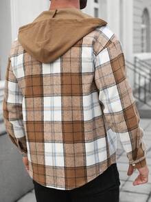 Manfinity Homme Men's Comfortable Plaid Hooded Long Sleeve Single Pocket Wool Shirt, Casual For Autumn/Winter, Suitable For Vacation, Party, Office, Dating, Simple And Versatile Men Shirts Streetwear Men Shacket Men Flannels Mens Layered Shirts