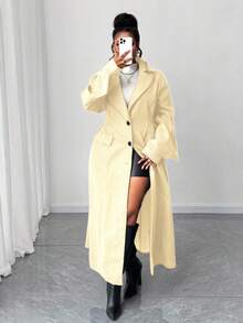 Maweii Plus Size Women's Plus Size Long Puff Sleeve Asymmetric Wool Blend Coat, High Waist, Fashion Winter Outerwear - Apricot - View 5