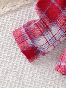 Girls' Casual Long Sleeve Plaid Shirt Jacket, Lapel Collar, Asymmetric Hem, Fashion Blouse Suitable For Vacation, Travel, Outings, Spring & Autumn - Red - View 5