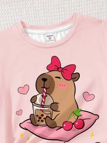SHEIN Leap Crew 2 件套青少年女孩休闲简约短袖上衣和短裤套装，夏季 - 彩色 - 查看 4