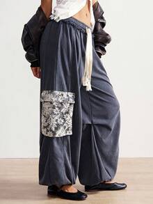 Bohemela Pantalones de chándal sueltos de punto de unicolor y cintura baja para mujer - Gris - Ver 5
