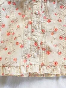 Soleia Women's Floral Ruffle Trim Embroidered Fashionable Sweet Versatile Puff Sleeve Blouse