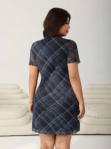 Solflare Plus Plaid Print Lettuce Trim Mesh Dress, Summer - Black - View 2