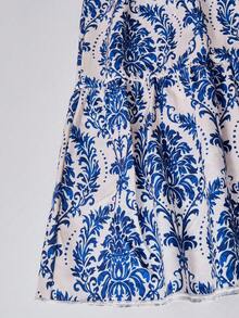 SHEIN ChillGRL Streecool 少女编织中国风印花短袖收腰A字休闲连衣裙，饰有3D蝴蝶结，适合春夏日常休闲穿着 - 彩色 - 查看 7