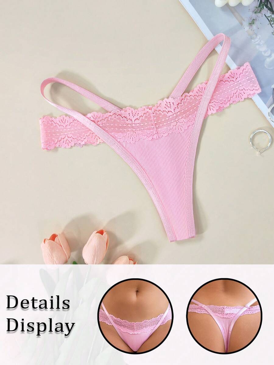 Fashion Lace-Trim Low-Waist Thong Panties