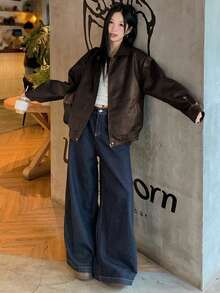 DAZY 女士时尚百搭休闲夹克，秋季皮夹克