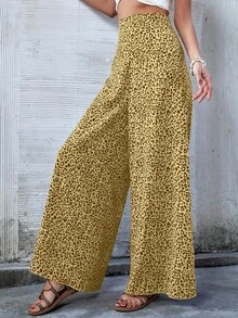 Breezaya Quần ống rộng họa tiết da báo cạp cao thoải mái đa năng - Màu vàng - Xem 6