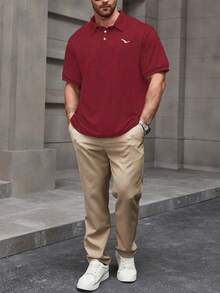 Manfinity Homme Men's Plus Size Single-Breasted Casual Short Sleeve Polo Shirt, Summer - Burgundy - View 6