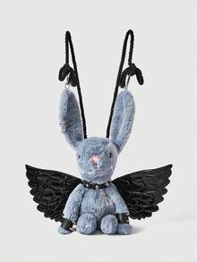 ROMWE Grunge Punk Fashionable Y2K Plush Rabbit & Cross Backpack - Grey - View 4