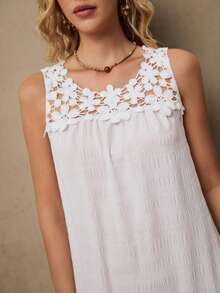 Freevana Váy dài màu trắng thường ngày có túi cho nữ, dáng rộng, bồng bềnh, phong cách Boho - trắng - Xem 3