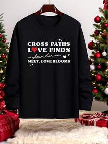 Velminro Men's Casual Crew Neck Long Sleeve Everyday Loungewear Top  Couple Twinning Outfits Love Graphic Shirt