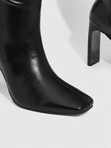 CUCCOO SZL Women's Square Toe Fashion Daily Wear Versatile High Heel Over-The-Knee Boots For Christmas - Black - View 5