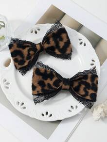 ROMWE Grunge Punk 2个Y2K风格复古优雅朋克哥特黑色皮革双透气蝴蝶结装饰DIY发夹爪发卡，适合姐妹、朋友日常佩戴或节日礼物，万圣节 - 棕色-18 - 查看 3