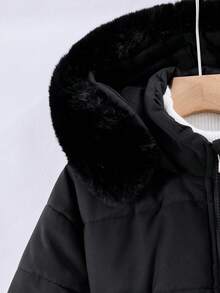 Sparklyn 1件女童休闲连帽绗缝加厚拉链外套 - 黑色 - 查看 7