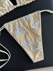 Swim Vcay Women's Sexy Swimsuit Bottom, Special Fabric Details, Embroidery Technique, Sequin Accents, Adjustable Side Tie - Multicolor - View 2