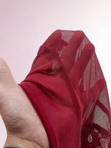 Amplova Women's Lace Contrast Mesh Sheer Bodysuit, Sexy Backless Design Suitable For Dates, Valentine's Day, Fishbone Tape Waist Shaping Accentuates Body Curves - Burgundy - View 11