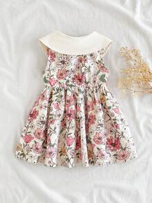 Vintaside Kids Baby Girl Casual Floral Print Peter Pan Collar Dress - Multicolor - View 2