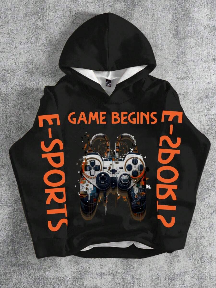 Tween Boy Casual Loose Comfortable Stylish Gamepad Graphic, Text Print Long Sleeve Sweatshirt - Multicolor - View 1