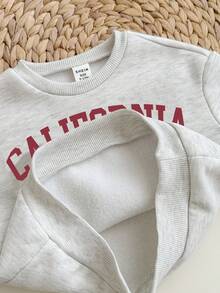 SHEIN 女婴可爱灰色字母印花长袖卫衣裤套装，秋冬款 - 彩色 - 查看 5