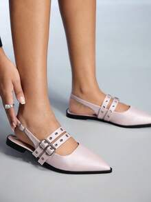 CUCCOO GRLICON Women's Pointed Toe Buckle Design Casual Everyday Versatile Flat Shoes For Christmas - Pink - View 5