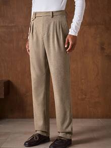 AKNOTIC Business Casual Men's Pleated Pocket Casual Formal Office Commute Wool Blend Trousers - Coffee Brown - View 5