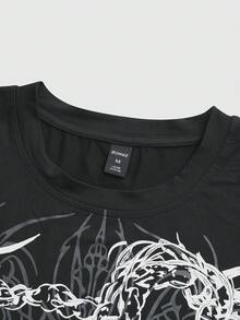 ROMWE MEN Spring Casual Graphic Men'S Casual Contrast Color Patchwork Angel Letter Print T-Shirt, Autumn - Black - View 8