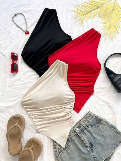 Soleia 3 piezas Conjunto informal de verano de 2 piezas para mujer con parte superior de hombro asimétrico y bajo asimétrico, adecuado para volver al colegio, té de la tarde, casual, invitada a boda en la playa, brunch de graduación, Día de San Patricio, vacaciones de primavera, Pascua, festival de música, elegante estilo boho tropical, en marrón, negro y albaricoque