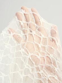 Bohemela Women's Casual Solid Color Knit Lace Blouse - Light Yellow - View 8