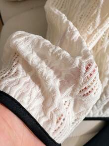 Elladie kids 2pcs/Set Tween Girls Textured Long Sleeve Top In Beige & Contrast Bow Accent, Paired With Black Flared Pants - Multicolor - View 5