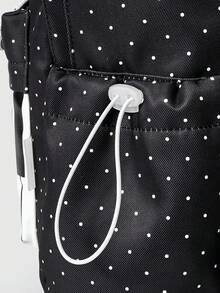 ROMWE Grunge Punk 朋克风猫爪、骨头、星星印花撞色多口袋黑色背包，时尚休闲男女通用大容量包，适合通勤、上学等场合。 - 黑與白 - 查看 4