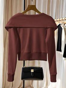 Franclia 法式优雅白色超大翻领针织外套，独特的披肩领针织毛衣，适合秋冬季节，搭配弹力高领T恤 - 中紫紅色 - 查看 2