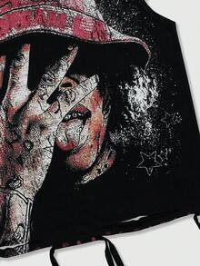 ROMWE MEN Street Life Ice Hockey Graphic Sleeveless Crew Neck T-Shirt Top With Distressed Design For Men - Black - View 5