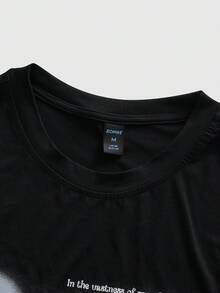 ROMWE MEN Goth 男士时尚卡通标语印花蝙蝠袖T恤，夏季 - 黑色 - 查看 5