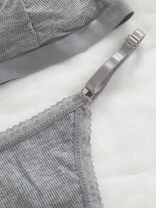 SHEIN Women's Basic Color Camisole Bra & Bikini Bottom Set  For Everyday Wear Casual Without Padding - Grey - View 5