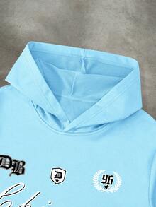 STEELVANCE Bộ 2 quần nỉ và áo hoodie in khẩu hiệu Chicago dành cho nam, trang phục mùa thu - Màu xanh nhạt - Xem 4