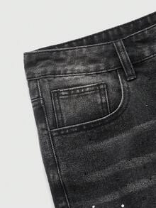 ROMWE MEN Street Life Quần Jeans Nam Thời Trang Thường Ngày Có Túi Đính Đá Rhinestone Trang Trí - Xám - Xem 3