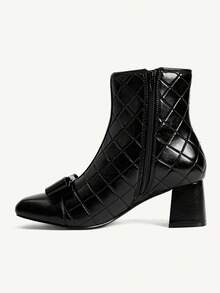 CUCCOO CHICEST Women's Bow Decor Side Zipper Design Fashion Chunky Heel Mid-Calf Boots For Christmas - Black - View 10