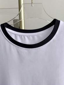 Resyla 女士休闲撞色圆领短袖T恤，夏季 - 白色 - 查看 3