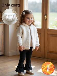 Vintaside Kids Baby GirlThermal Lined Vest, Thick Warm Jacket With 3D Rabbit Ear Decoration, Countryside Style, Fashion & Elegant, All-Match Outerwear For Spring, Autumn And Winter