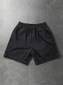 ROMWE MEN Street Life Spring/Summer Casual Graphic Men'S Rhinestone Flame Pattern Drawstring Waist Pocket Casual Shorts - Black - View 3